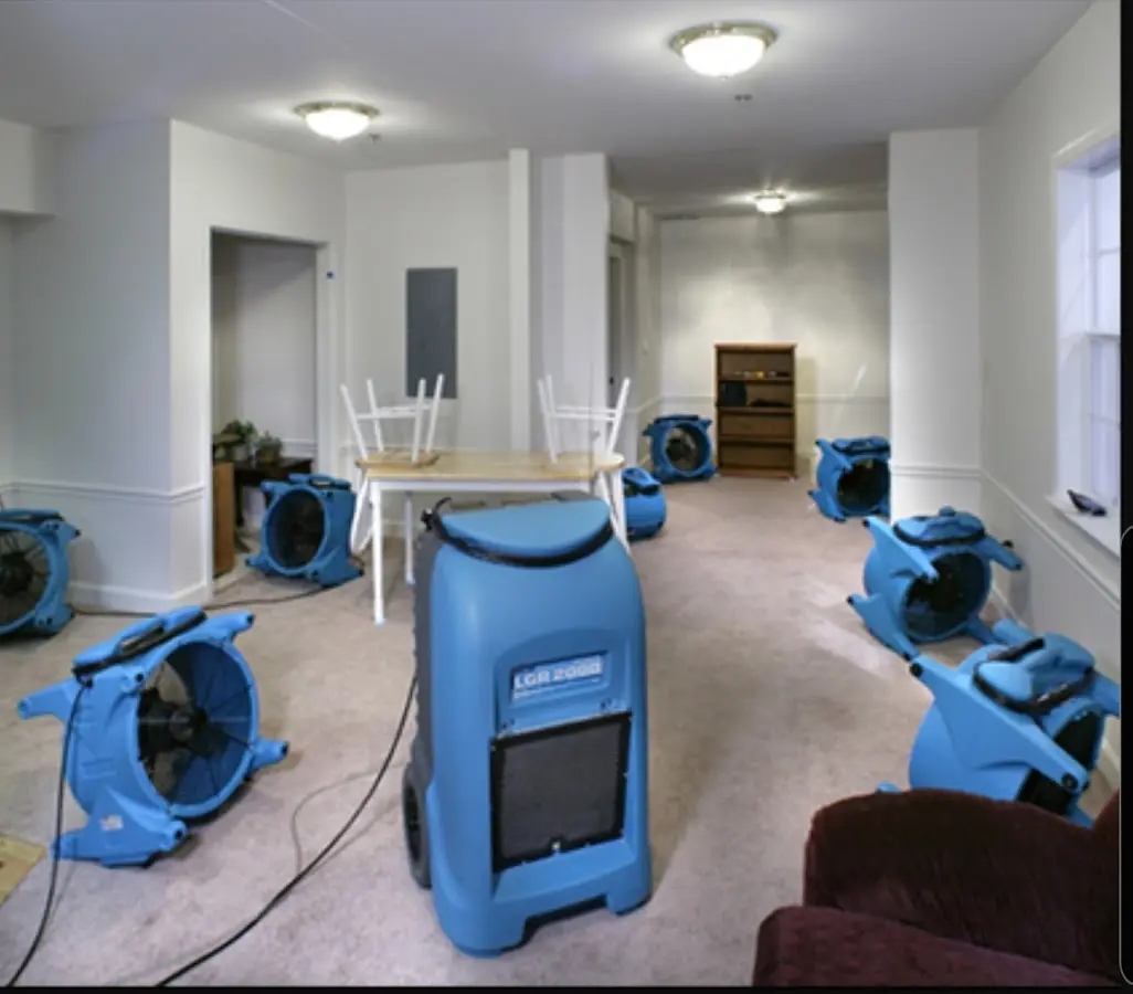 Air movers and dehumidifier setup for Water Extraction & Removal in Union